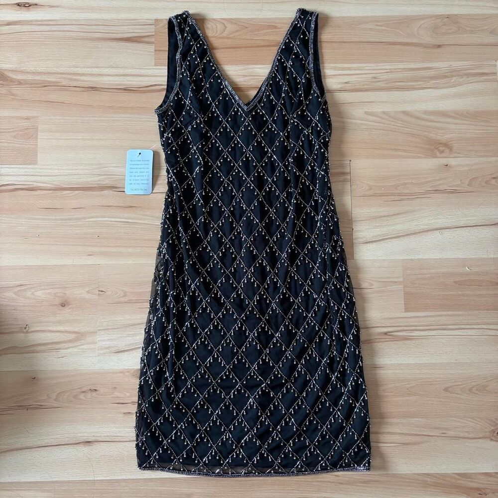 Beaded Black Mini Dress Flapper 1920’s by Pisarro Nights size 4